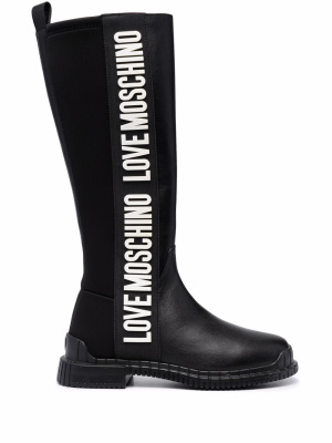 

Logo print over the knee boots, Love Moschino Logo print over the knee boots