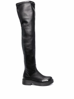 

Logo-print knee-high boots, Love Moschino Logo-print knee-high boots