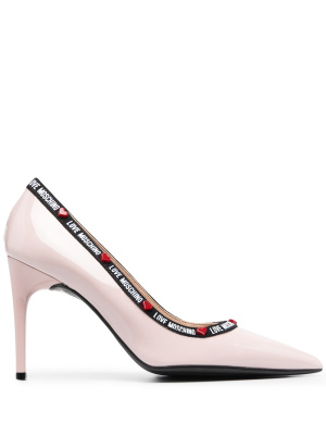 

Logo tape-trimmed leather pumps, Love Moschino Logo tape-trimmed leather pumps