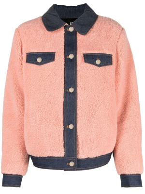 

Faux-shearling denim jacket, Love Moschino Faux-shearling denim jacket