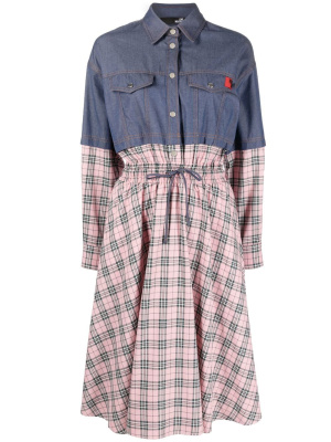 

Denim checked drawstring midi dress, Love Moschino Denim checked drawstring midi dress