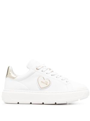 

Leather lace-up logo plaque sneakers, Love Moschino Leather lace-up logo plaque sneakers