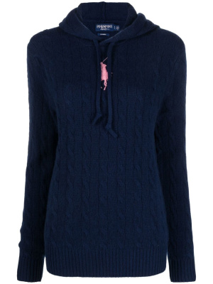 

Logo-embroidered cashmere cable-knit hoodie, Polo Ralph Lauren Logo-embroidered cashmere cable-knit hoodie
