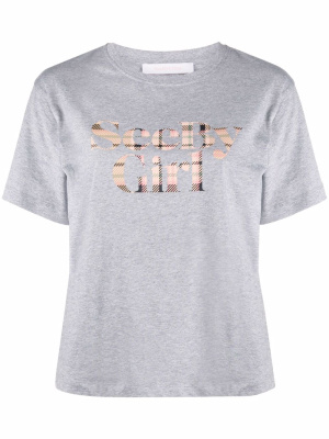 

Tartan logo-print T-shirt, See by Chloé Tartan logo-print T-shirt