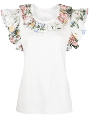 

Cotton floral-trim T-shirt, See by Chloé Cotton floral-trim T-shirt