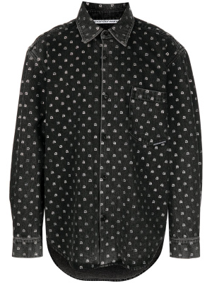 

Rhinestone-logo denim shirt, Alexander Wang Rhinestone-logo denim shirt