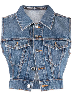 

Shrunken cropped denim gilet, Alexander Wang Shrunken cropped denim gilet