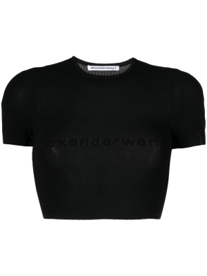 

Logo-mesh-detailing cropped T-shirt, Alexander Wang Logo-mesh-detailing cropped T-shirt