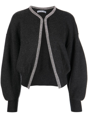 

CROPPED CARDIGAN WITH CRYSTAL TUBULAR NECKLACE, Alexander Wang CROPPED CARDIGAN WITH CRYSTAL TUBULAR NECKLACE
