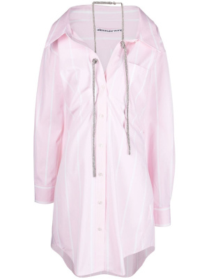 

Off-shoulder crystal-embellished shirtdress, Alexander Wang Off-shoulder crystal-embellished shirtdress