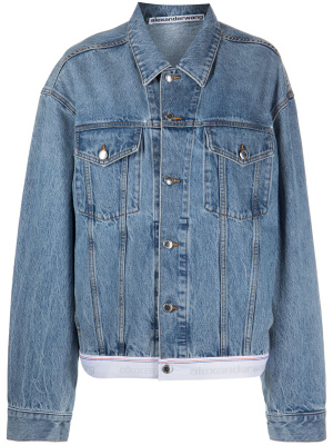 

Logo-hem denim trucker jacket, Alexander Wang Logo-hem denim trucker jacket
