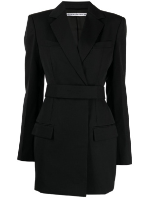 

Logo-embroidered belted blazer dress, Alexander Wang Logo-embroidered belted blazer dress