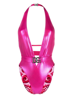 

Logo-plaque glossy-finish swimsuit, Dolce & Gabbana Logo-plaque glossy-finish swimsuit