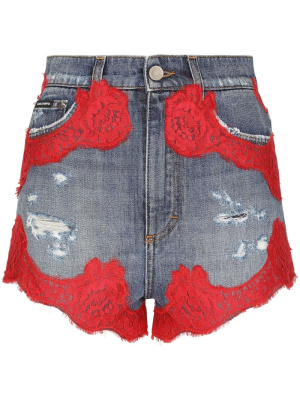 

Floral-lace denim shorts, Dolce & Gabbana Floral-lace denim shorts