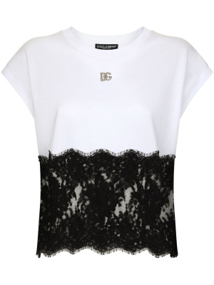 

Lace-trim cap-sleeve T-shirt, Dolce & Gabbana Lace-trim cap-sleeve T-shirt
