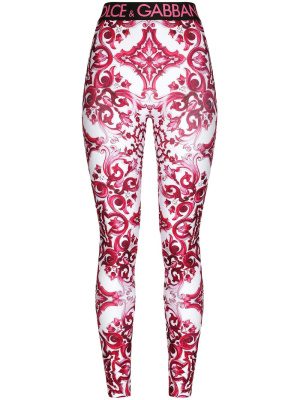 

Maiolica-print logo-waistband leggings, Dolce & Gabbana Maiolica-print logo-waistband leggings