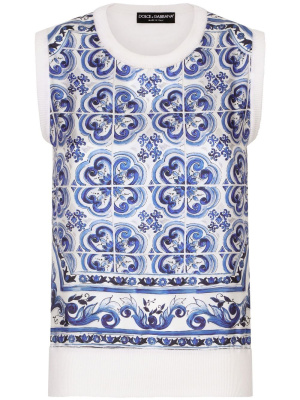 

Majolica-print sleeveless knitted top, Dolce & Gabbana Majolica-print sleeveless knitted top