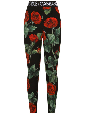 

Rose-print charmeuse leggings, Dolce & Gabbana Rose-print charmeuse leggings