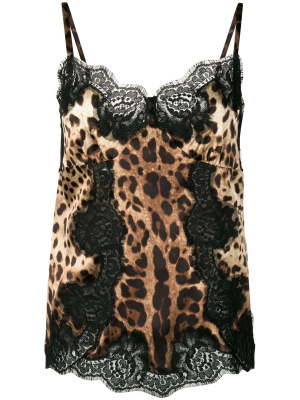 

Lace-detail leopard-print satin top, Dolce & Gabbana Lace-detail leopard-print satin top