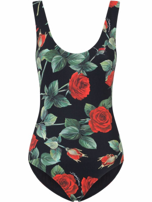 

Rose-print scoop-neck one-piece, Dolce & Gabbana Rose-print scoop-neck one-piece