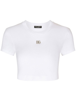 

Logo-embroidered crop T-shirt, Dolce & Gabbana Logo-embroidered crop T-shirt