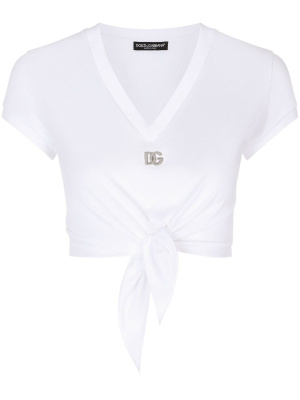 

Logo-embroidered tie-waist T-shirt, Dolce & Gabbana Logo-embroidered tie-waist T-shirt