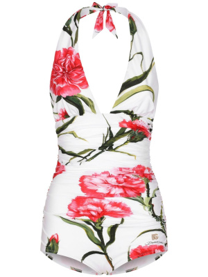 

Floral-print tie-fastening one-piece, Dolce & Gabbana Floral-print tie-fastening one-piece