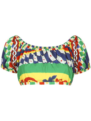 

Mix-print puff-sleeve crop top, Dolce & Gabbana Mix-print puff-sleeve crop top