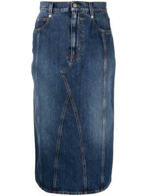 

Fitted denim midi skirt, Alexander McQueen Fitted denim midi skirt