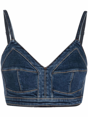 

V-neck denim crop top, Alexander McQueen V-neck denim crop top