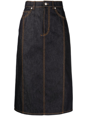 

Contrast-stitch denim midi skirt, Alexander McQueen Contrast-stitch denim midi skirt