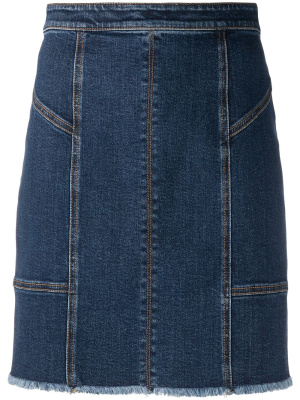 

Panelled denim mini skirt, Alexander McQueen Panelled denim mini skirt