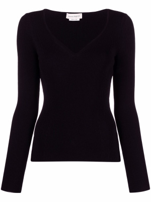 

V-neck ribbed knit top, Alexander McQueen V-neck ribbed knit top