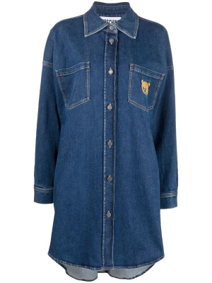 

Teddy-patch denim shirt dress, Moschino Teddy-patch denim shirt dress