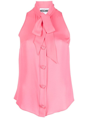 

Pussbow-collar sleeveless blouse, Moschino Pussbow-collar sleeveless blouse