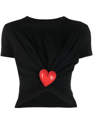 

Heart-appliqué draped T-shirt, Moschino Heart-appliqué draped T-shirt