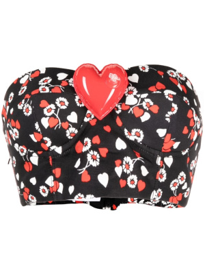 

Floral-print heart-appliqué bandeau top, Moschino Floral-print heart-appliqué bandeau top
