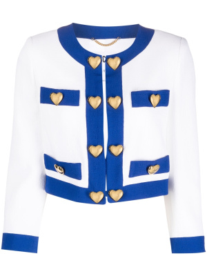 

Heart-plaque cropped jacket, Moschino Heart-plaque cropped jacket