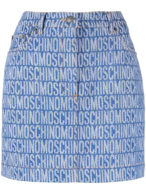 

Monogram-print denim mini skirt, Moschino Monogram-print denim mini skirt
