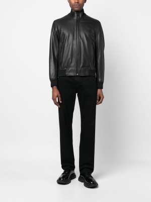 

High-neck leather bomber jacket, BOSS High-neck leather bomber jacket
