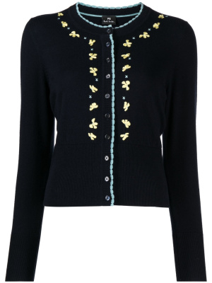 

Floral-embroidered wool-cotton cardigan, PS Paul Smith Floral-embroidered wool-cotton cardigan