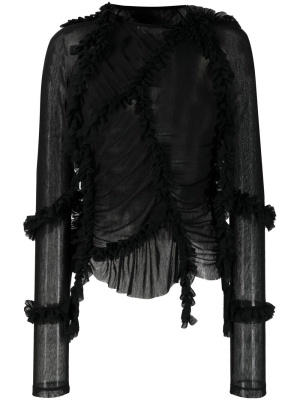 

Semi-sheer ruched long-sleeve blouse, MM6 Maison Margiela Semi-sheer ruched long-sleeve blouse