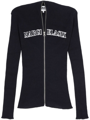 

Logo-patch ribbed zip-up cardigan, MM6 Maison Margiela Logo-patch ribbed zip-up cardigan