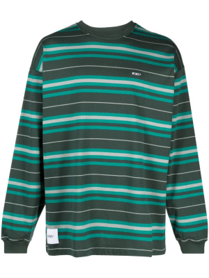 

Logo-patch stripe-print T-shirt, WTAPS Logo-patch stripe-print T-shirt