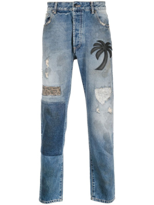 

Patchwork straight-leg jeans, Palm Angels Patchwork straight-leg jeans