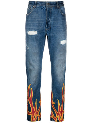 

Burning flame-print straight-leg jeans, Palm Angels Burning flame-print straight-leg jeans