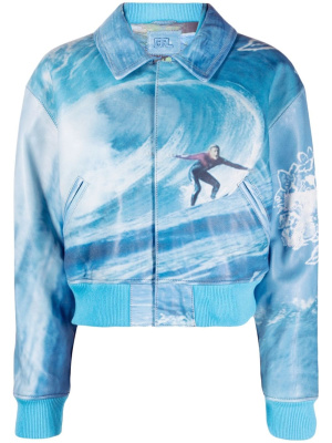 

Graphic-print leather bomber jacket, ERL Graphic-print leather bomber jacket