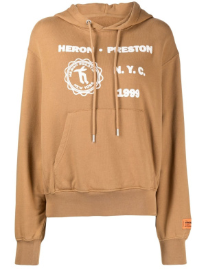 

Medieval Heron-print cotton hoodie, Heron Preston Medieval Heron-print cotton hoodie