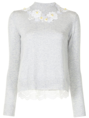 

Floral- appliqué mock-neck knitted jumper, Onefifteen Floral- appliqué mock-neck knitted jumper