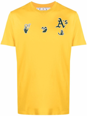 

X MBL Oakland Athletics logo-print T-shirt, Off-White X MBL Oakland Athletics logo-print T-shirt